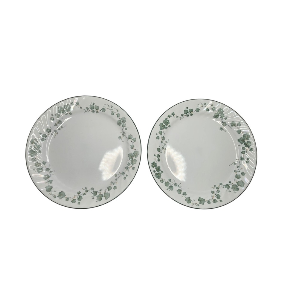 Set Of 2 Vintage Callaway Green Ivy Swirl 10" Dinner Plates Corelle By Corning